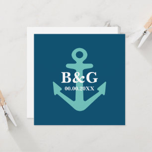 Cerulean Blue nautical anchor logotyp Square bröll Inbjudningar