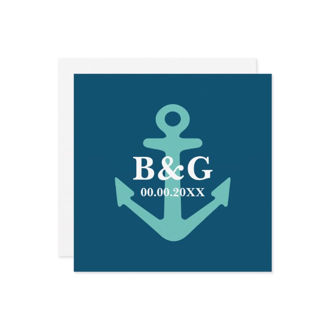 Cerulean Blue nautical anchor logotyp Square bröll Inbjudningar (Fram/Back In Situ)