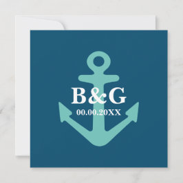 Cerulean Blue nautical anchor logotyp Square bröll Inbjudningar