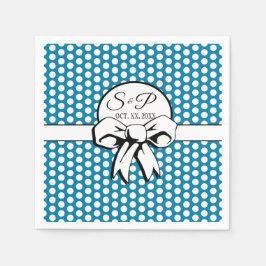 Cerulean Blue Polka Dot White Bow Personlig Pappersservett