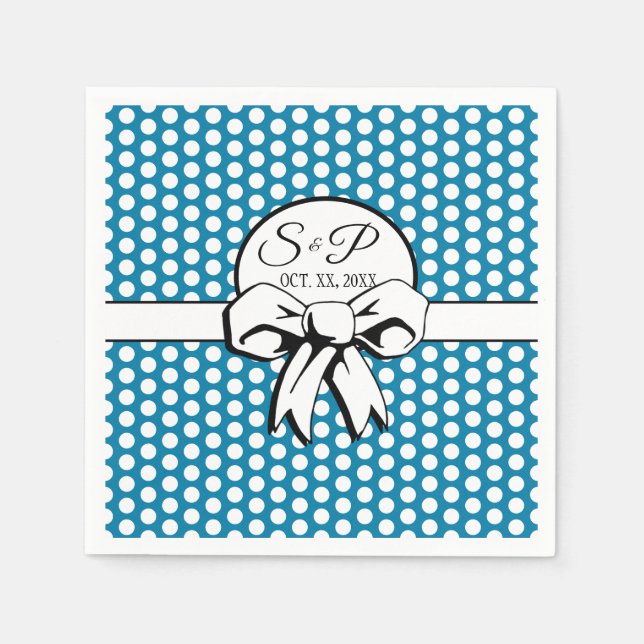 Cerulean Blue Polka Dot White Bow Personlig Pappersservett (Framsidan)