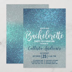 Cerulean Blue Teal Triple Glitter Bachelorette Inbjudningar