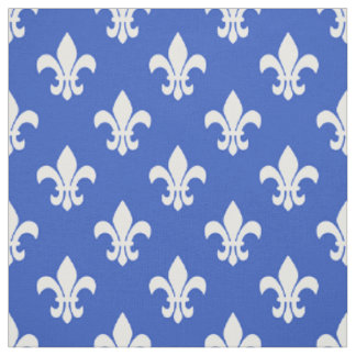 Cerulean Blue, White Fleur De Lis Mönster Tyg