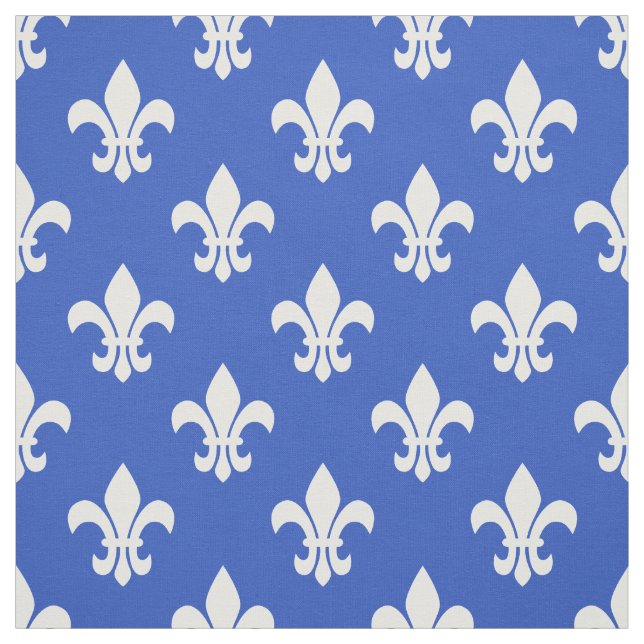 Cerulean Blue, White Fleur De Lis Mönster Tyg (Provkarta)