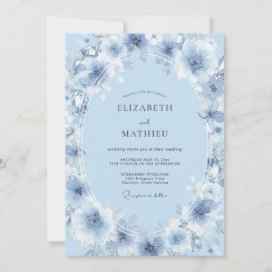 Cerulean Målade Peony Bröllop Inbjudningar