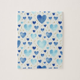 Cerulean Sparkle | Blue & Gold Watercolor Hearts Pussel