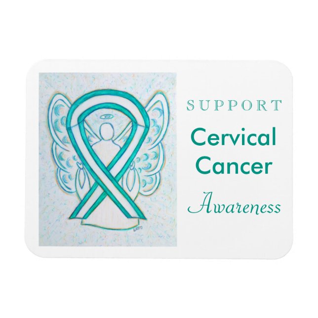 Cervical Cancer Angel Awareness Ribbon Magnet Gift (Horisontell)