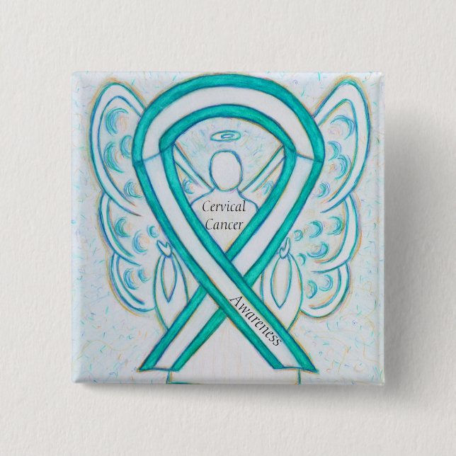 Cervical Cancer Angel Awareness Ribbon Stift Knapp (Framsida)