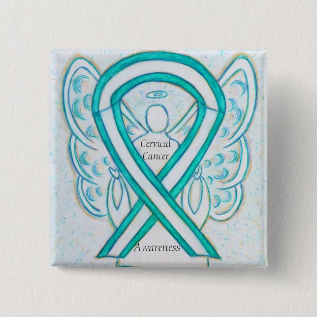 Cervical Cancer Angel Awareness Ribbon Stift Knapp (Framsida)
