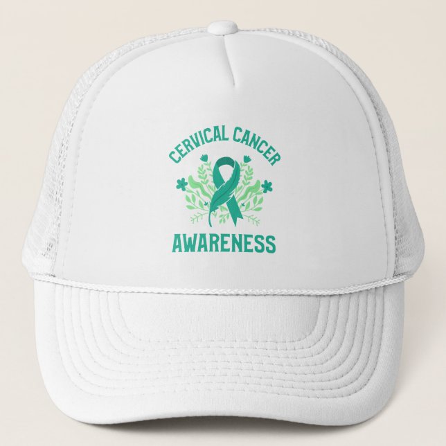 Cervical Cancer Awareness Blommigt Teal Ribbon Keps (Framsida)