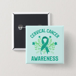 Cervical Cancer Awareness Blommigt Teal Ribbon Knapp