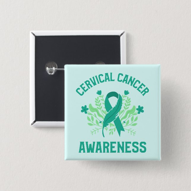 Cervical Cancer Awareness Blommigt Teal Ribbon Knapp (Framsida & baksida)