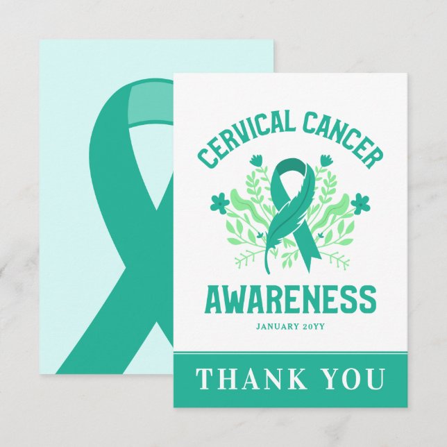 Cervical Cancer Awareness Blommigt Teal Ribbon Tack Kort (Fram/baksida)