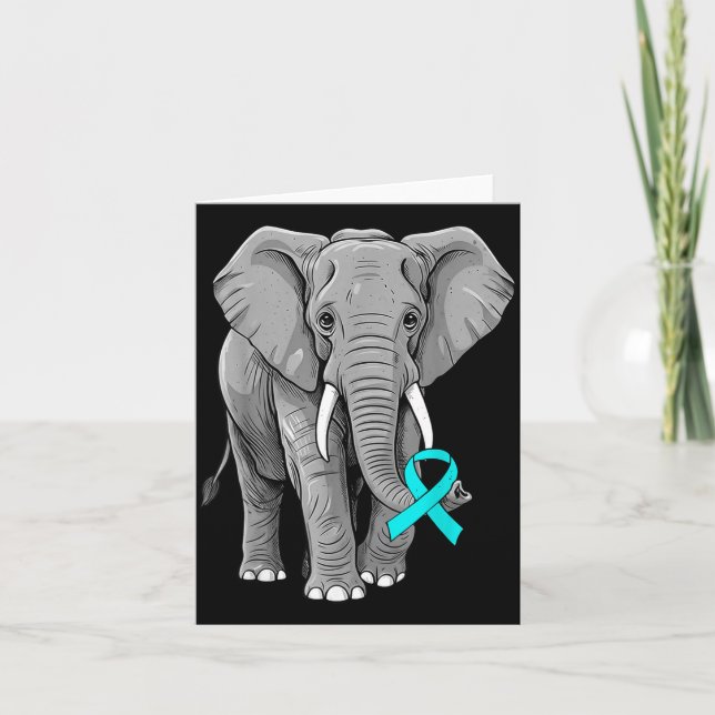 Cervical Cancer Awareness Elephant Ribbon Teal Men Kort (Framsida)