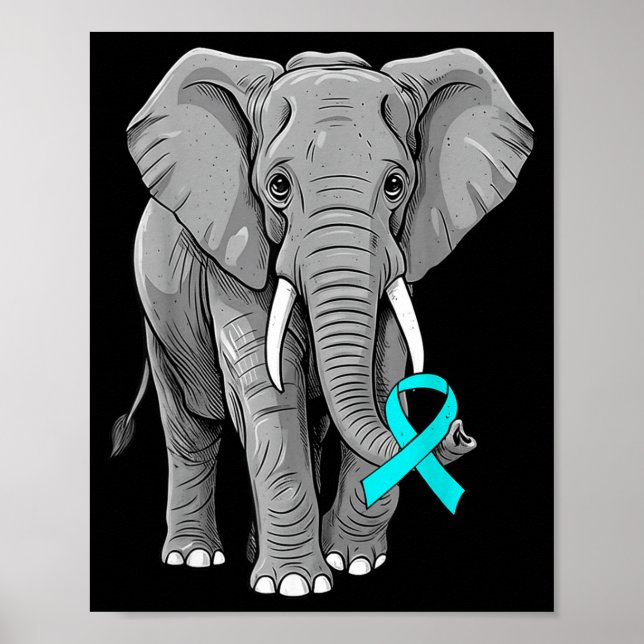 Cervical Cancer Awareness Elephant Ribbon Teal Men Poster (Framsidan)