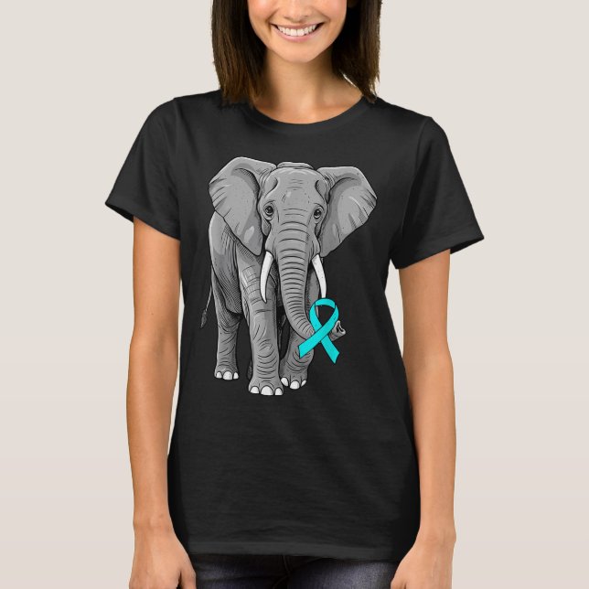 Cervical Cancer Awareness Elephant Ribbon Teal Men T Shirt (Framsida)