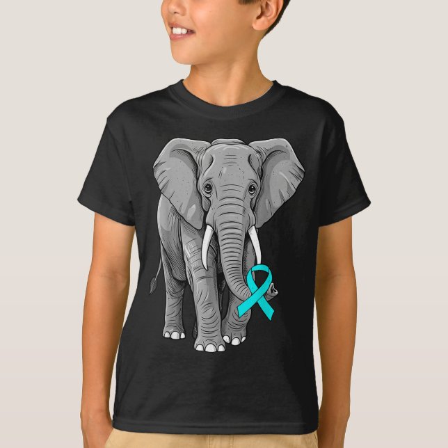 Cervical Cancer Awareness Elephant Ribbon Teal Men T Shirt (Framsida)