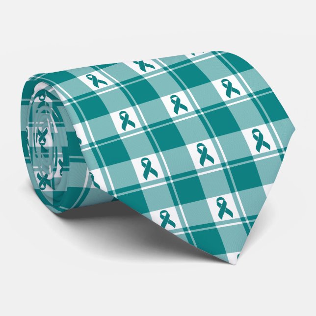 Cervical Cancer Awareness Plaid Teal Ribbon Slips (Rullad)
