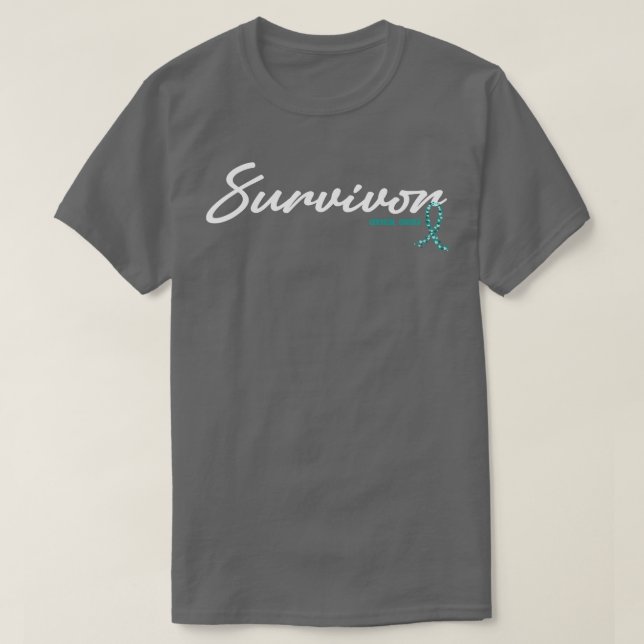 Cervical Cancer Awareness Survivor Glitter Ribbon T Shirt (Design framsida)