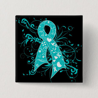 Cervical Cancer Blommigt Swirls Knapp