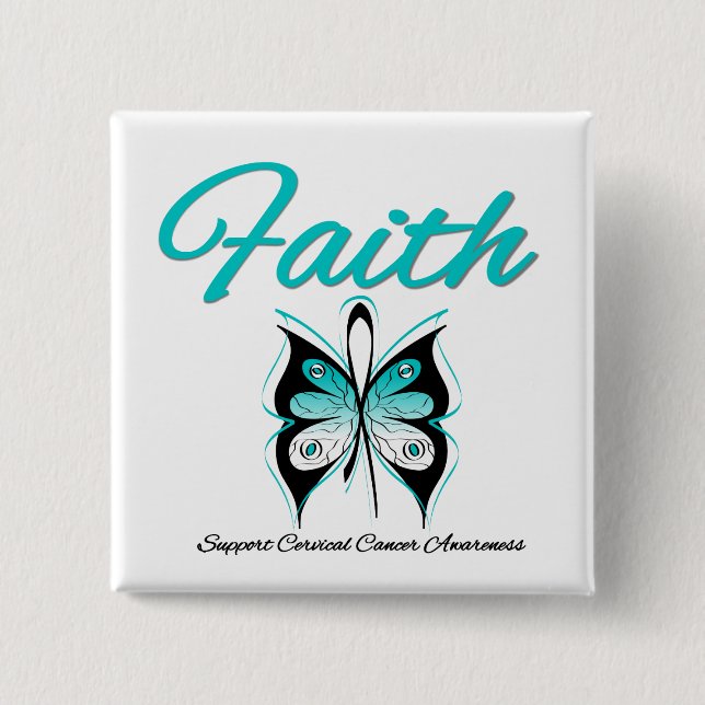 Cervical Cancer Faith Butterfly Ribbon Knapp (Framsida)