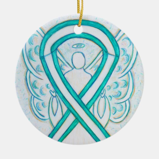 Cervical Cancer Ribbon Angel Anpassningsbar Art Or Julgransprydnad Keramik (Framsidan)