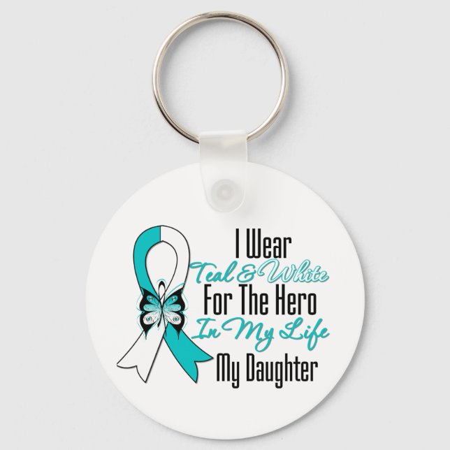 Cervical Cancer Ribbon My Hero Min dotter Nyckelring (Framsida)