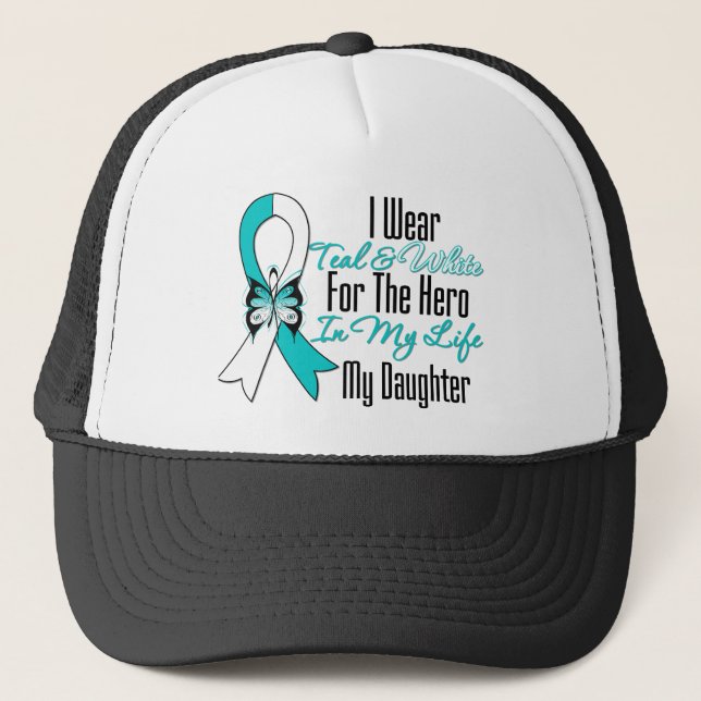 Cervical Cancer Ribbon My Hero Min dotter Truckerkeps (Framsida)