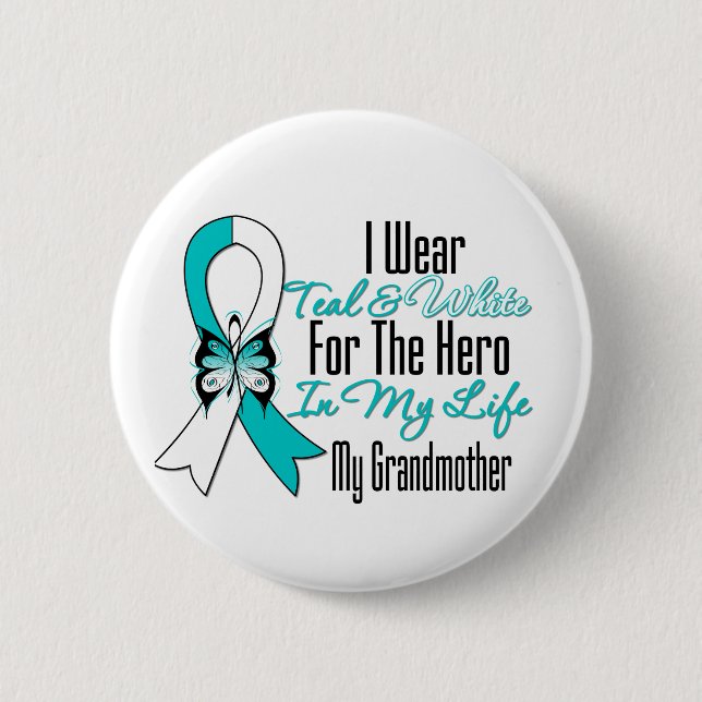 Cervical Cancer Ribbon My Hero Min mormor Knapp (Framsida)