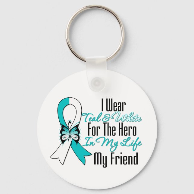 Cervical Cancer Ribbon My Hero Min vän Nyckelring (Framsida)