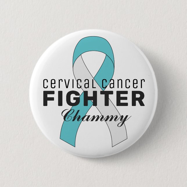 Cervical Cancer Ribbon White Button Knapp (Framsida)