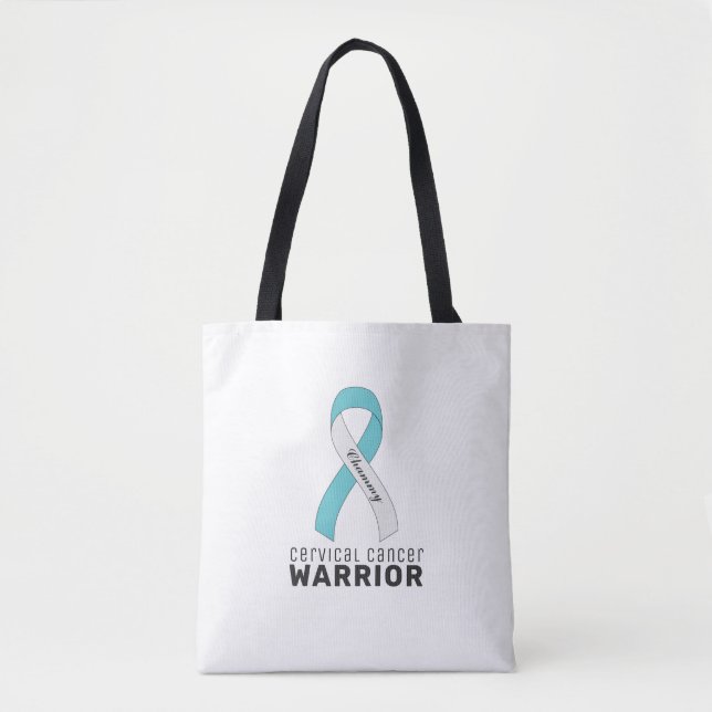 Cervical Cancer Ribbon White Tote Bag Tygkasse (Framsida)