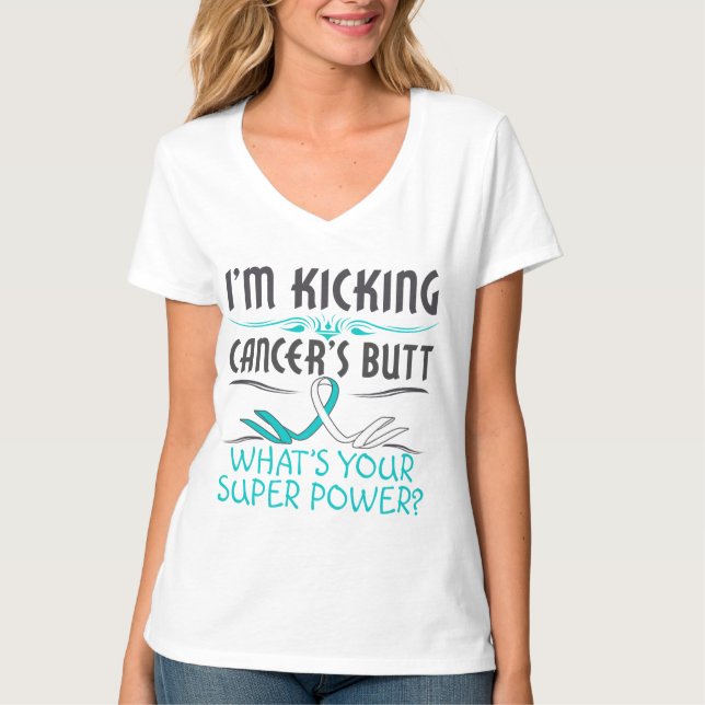 Cervical cancer som sparkar cancerändatoppen, tee shirt (Framsida)