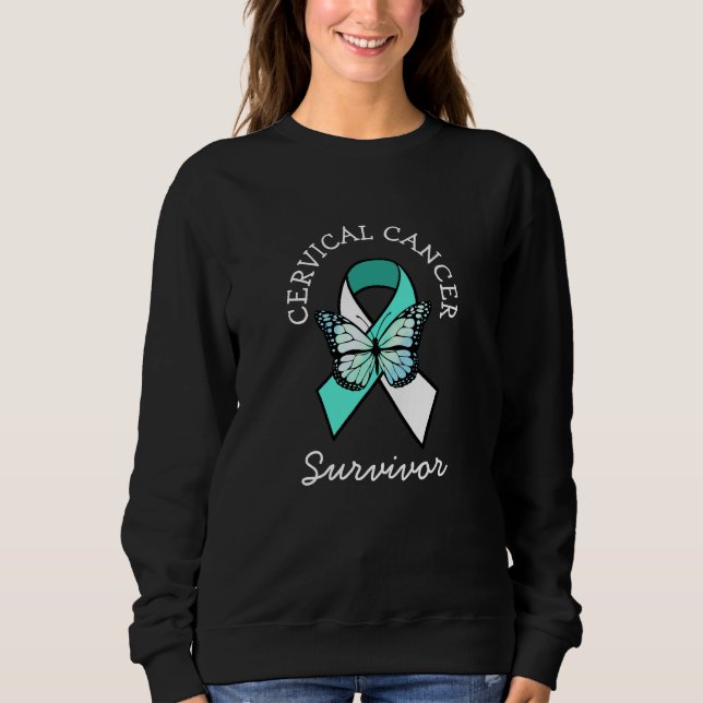 Cervical Cancer Survivor Awareness Ribbon Teal T T Shirt (Framsida)