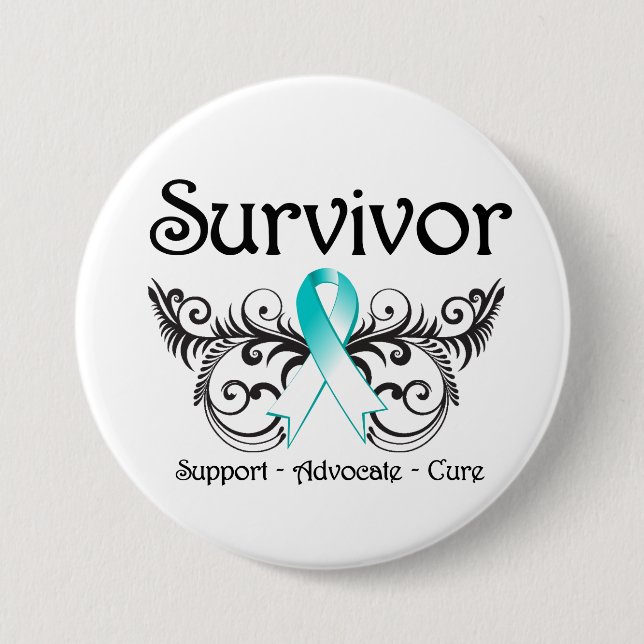 Cervical Cancer Survivor Blommigt Deco Knapp (Framsida)