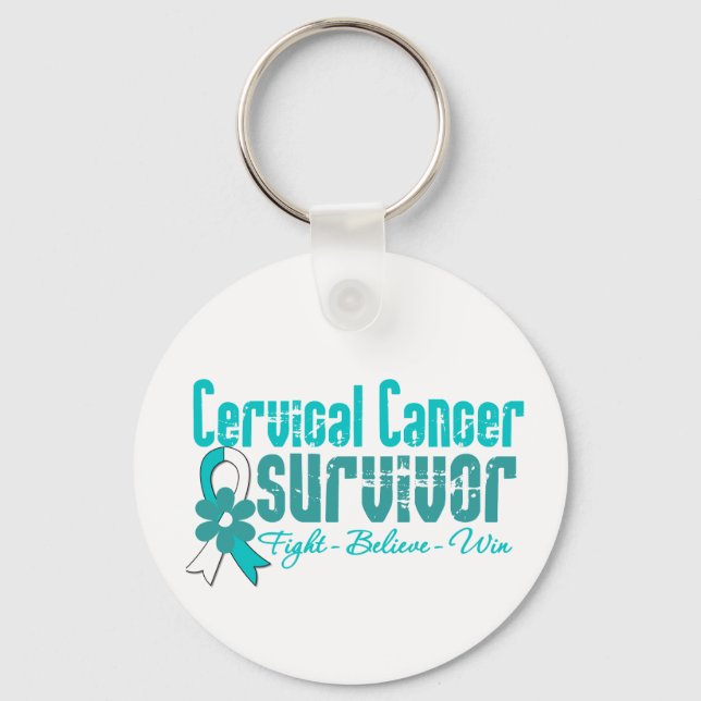Cervical Cancer Survivor Flower Ribbon Nyckelring (Framsida)