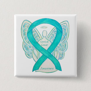 Cervical Cancer Teal Awareness Ribbon Angel Pin Knapp