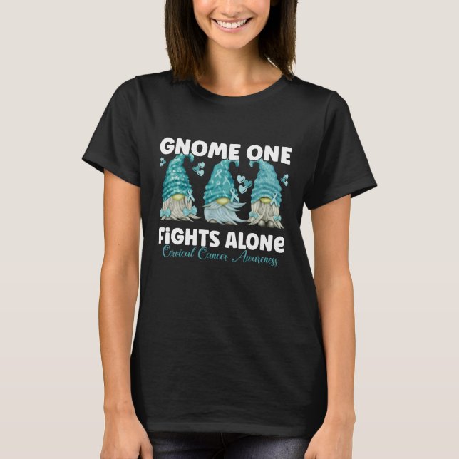 Cervical Cancer Teal Ribbon Gnome T Shirt (Framsida)