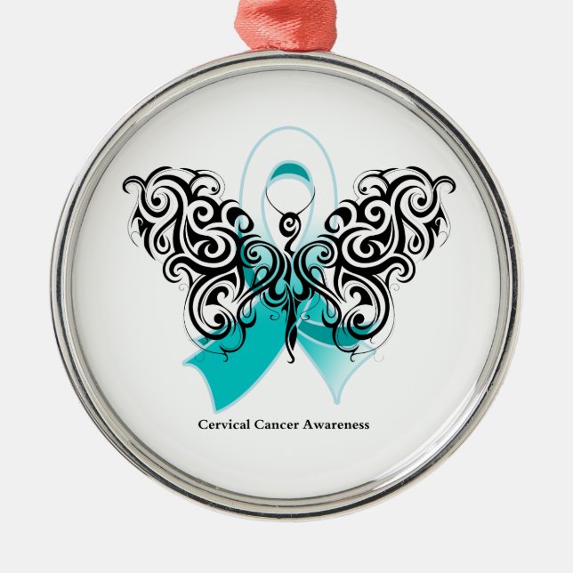 Cervical Cancer Tribal Butterfly Ribbon Julgransprydnad Metall (Framsidan)