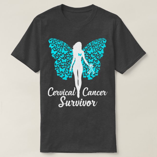 Cervical Survivor Awareness Teal Ribbon T Shirt (Design framsida)