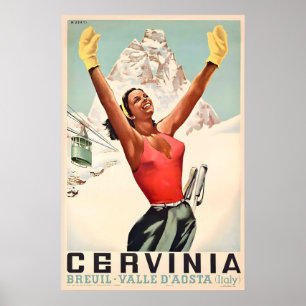 Cervinia Cervine Matterhorn Italien Skidning Berg Poster