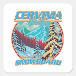 Cervinia italien Snowboard logotyp Fyrkantigt Klistermärke