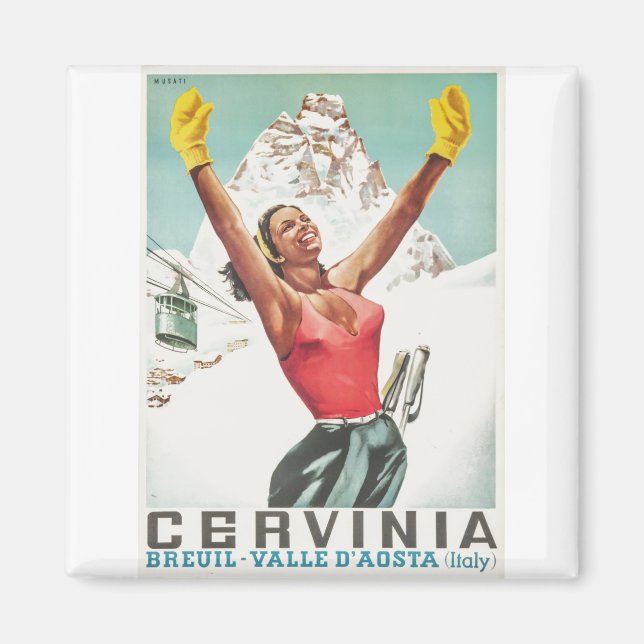 Cervinia vintage affisch magnet (Framsidan)