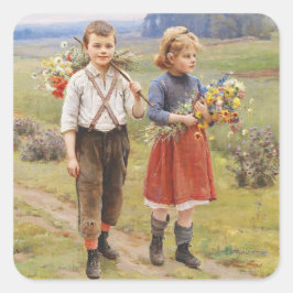 Cesar Pattein 1895 Children Return Home Fyrkantigt Klistermärke