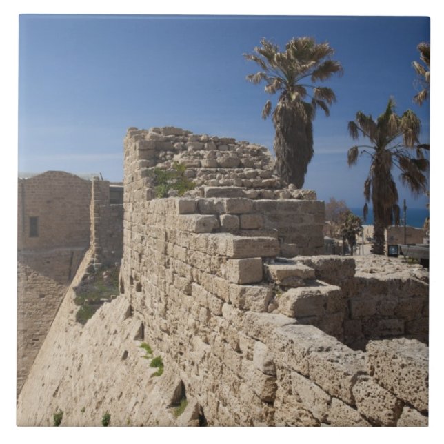 Cesarea ruins of port byggt av Herod den Underbara Kakelplatta (Framsidan)