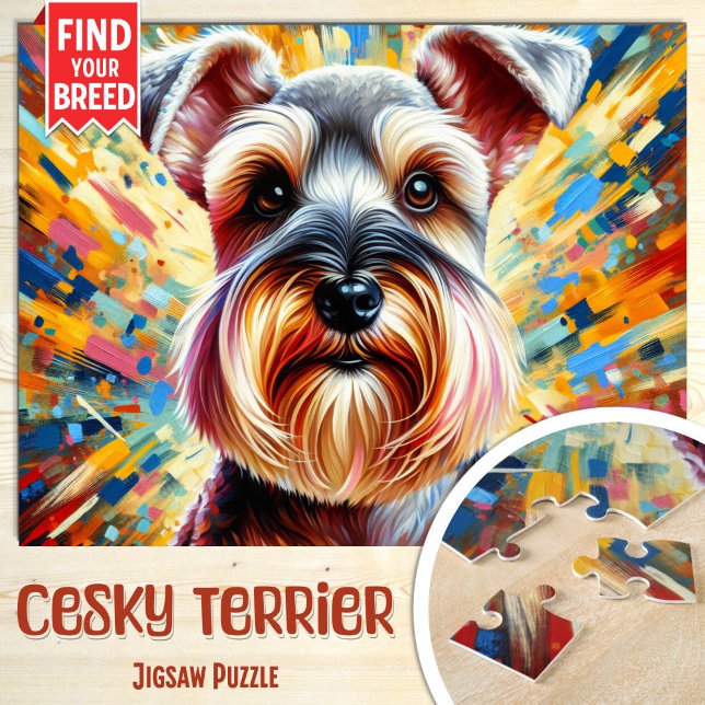 Cesky Terrier Hund Porträtt Acrylic Art Print Hund Pussel (Skapare uppladdad)