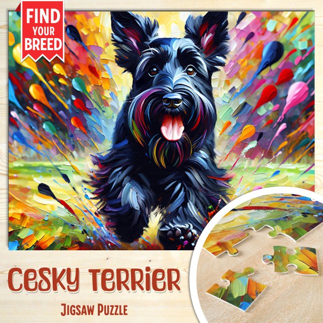 Cesky Terrier Hundporträtt Akrylfärgskonsttryck Hu Pussel (Skapare uppladdad)