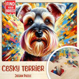 Cesky Terrier Hundporträtt Akrylfärgskonsttryck Hu Pussel