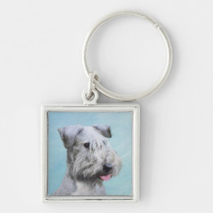Cesky Terrier Painting - Cute Original Hund Art Fyrkantig Silverfärgad Nyckelring