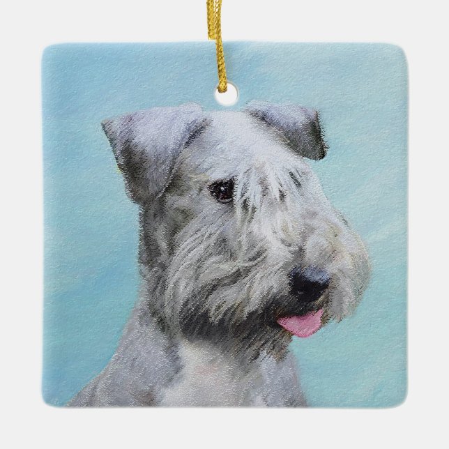 Cesky Terrier Painting - Cute Original Hund Art Julgransprydnad Keramik (Framsida)